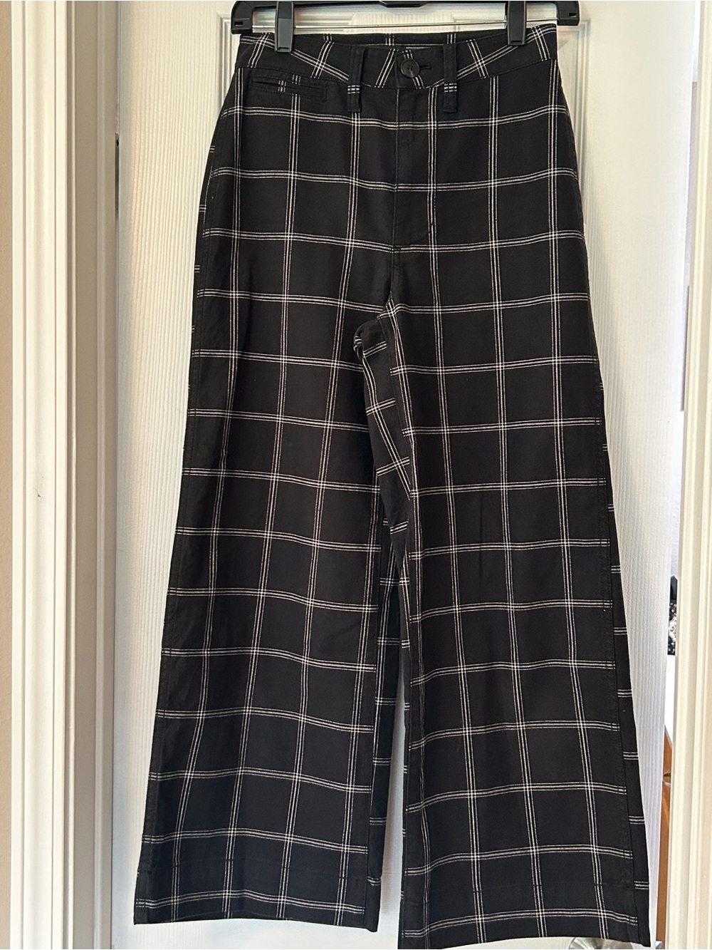 MADEWELL Size 24 Emmett Wide-Leg Crop Pants Windowpane Beige Black